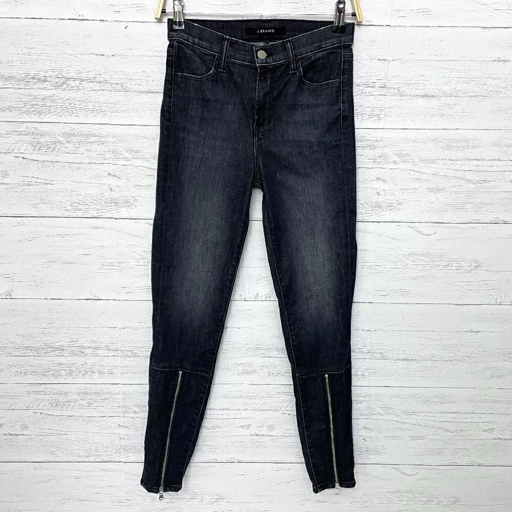 J. Brand Womens Faded Black Jeans Alana High Rise Crop Skinny Lower Leg Zippers